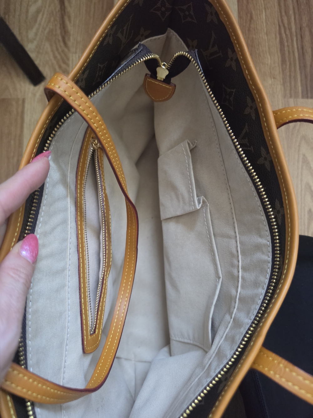 Leather Monogram Canvas Brown Tote Shoulder Bag Purse - Picture 4 of 6